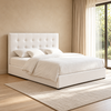Cream Upholstered Hydraulic Storage Bed Frame — lifestyle view, bed only