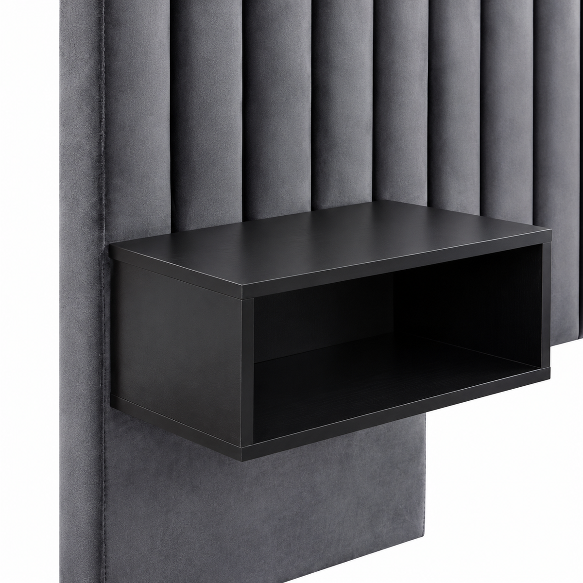 Grey Velvet Bed Frame with Floating Nightstands — supplier bed detail 2