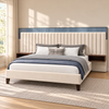 Beige Velvet Bed Frame with Floating Nightstands — lifestyle view, bed only