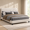 Beige Boucle Upholstered Platform Bed Frame — lifestyle view, bed only