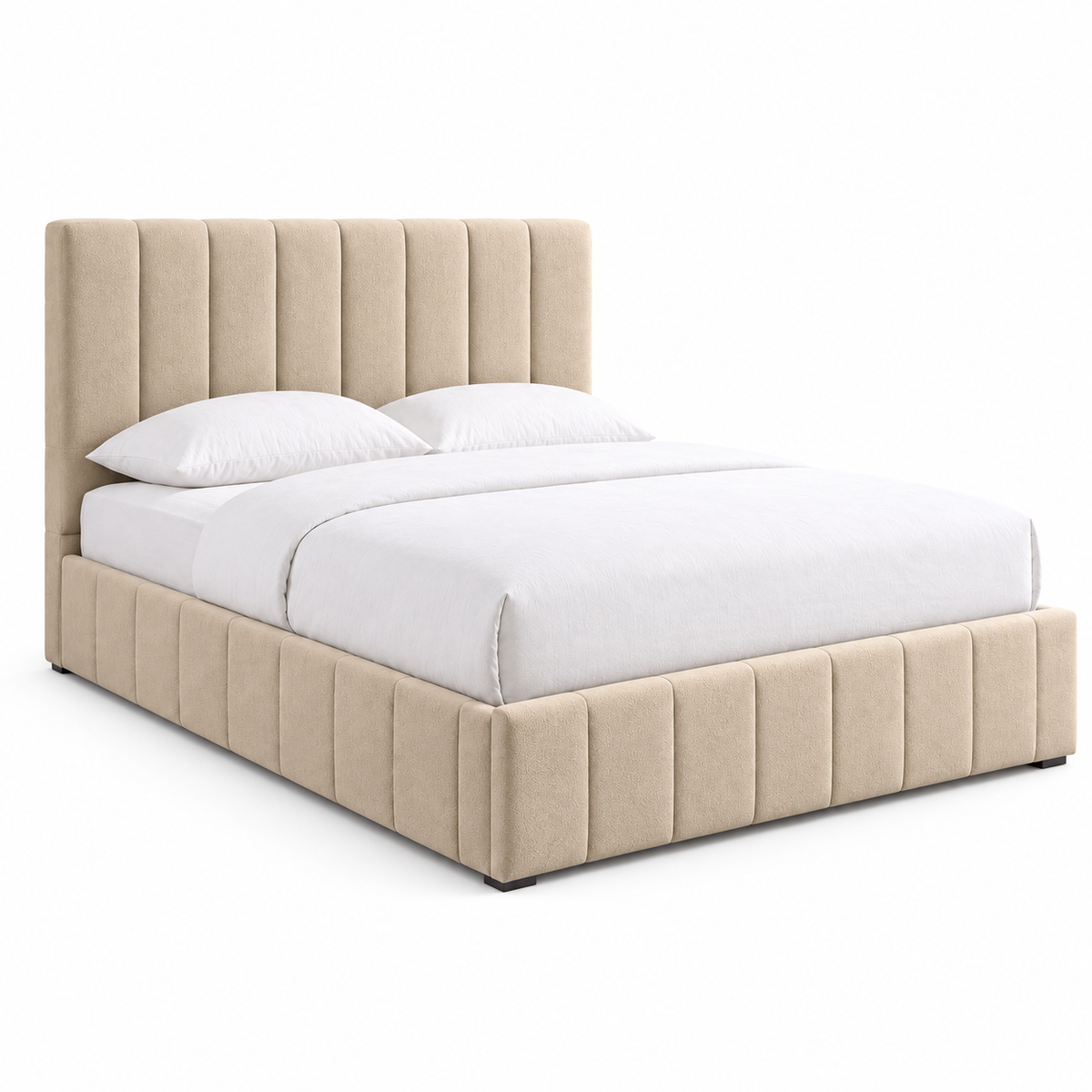 Warm Ivory Fabric Hydraulic Storage Bed Frame — clean product view