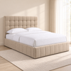 Warm Ivory Fabric Hydraulic Storage Bed Frame — lifestyle view, bed only