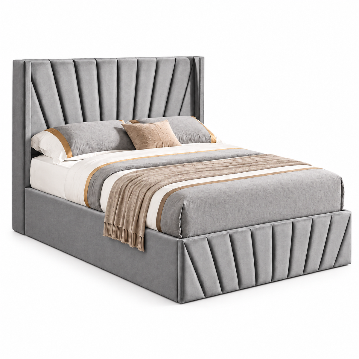 Silver Grey Velvet Hydraulic Storage Bed Frame — clean product view