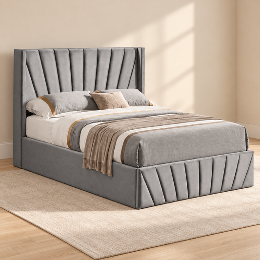 Silver Grey Velvet Hydraulic Storage Bed Frame — lifestyle view, bed only
