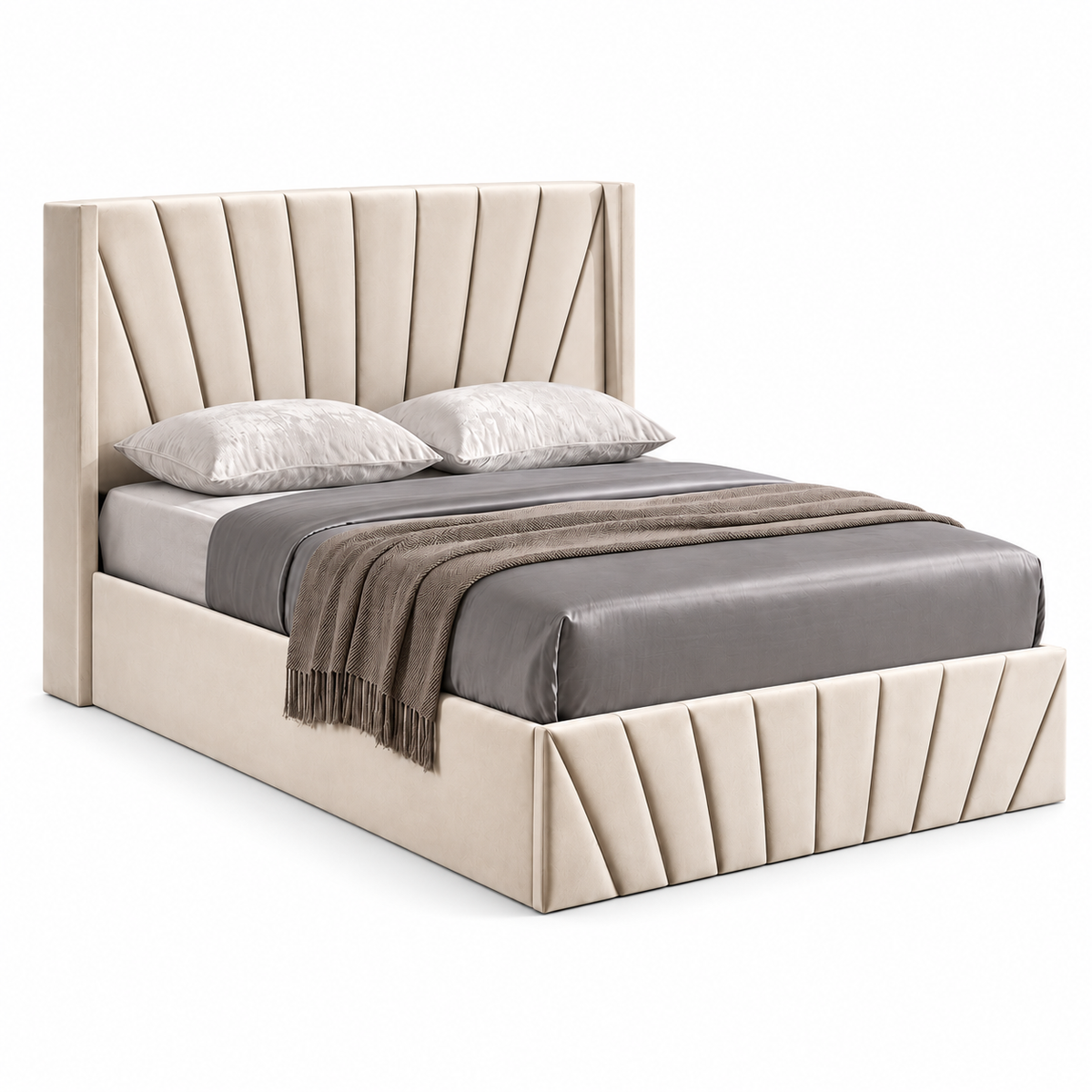 Warm Ivory Velvet Hydraulic Storage Bed Frame — clean product view