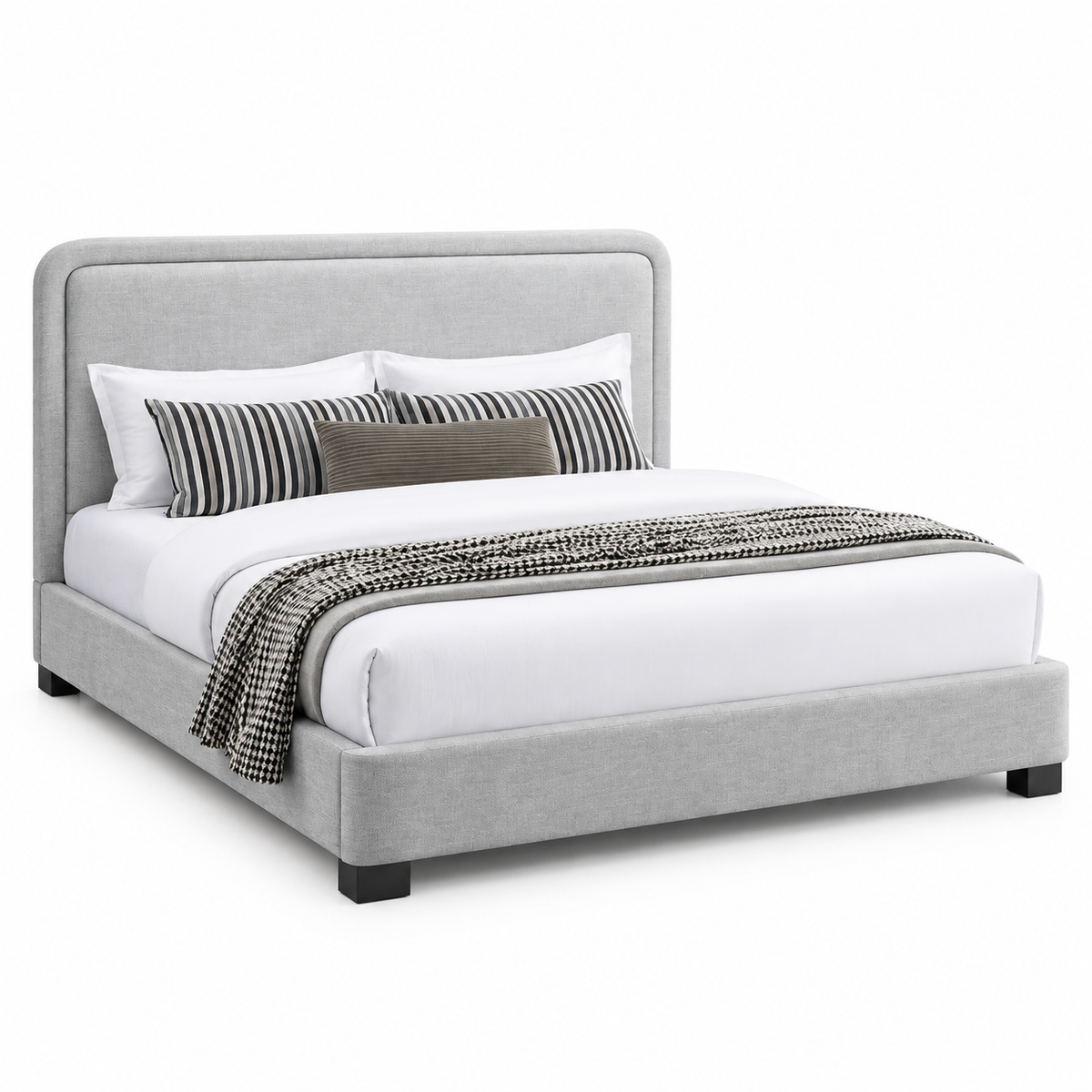 Light Grey Upholstered Rounded-Headboard Bed Frame — clean product view