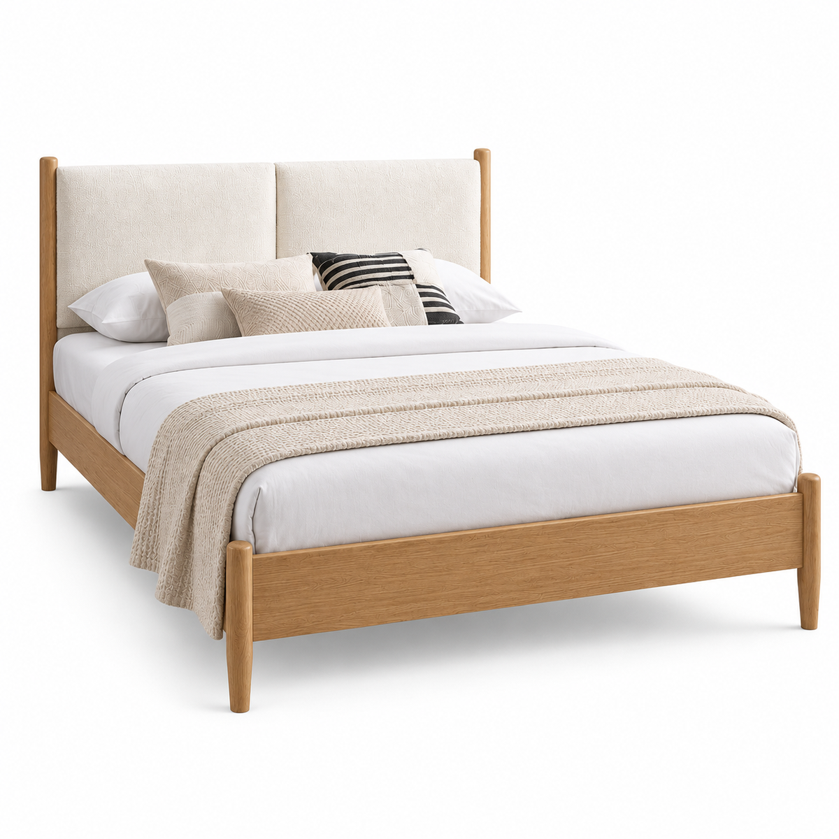 Natural Oak Upholstered Bed Frame — clean product view