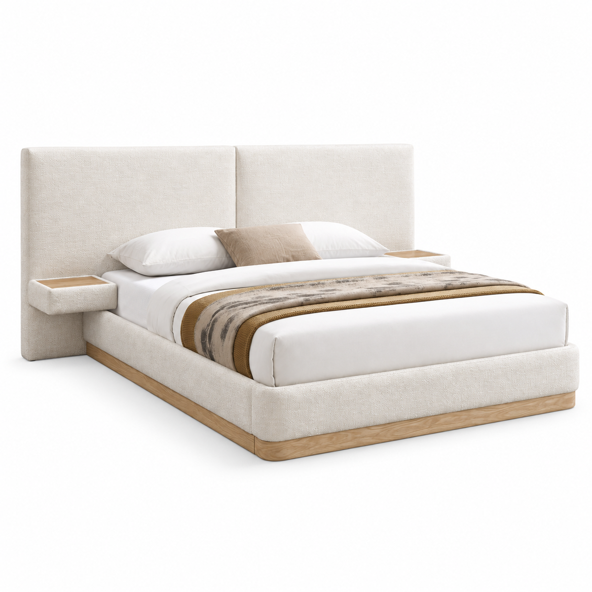 Warm Ivory Bed Frame with Floating Nightstands — clean product view