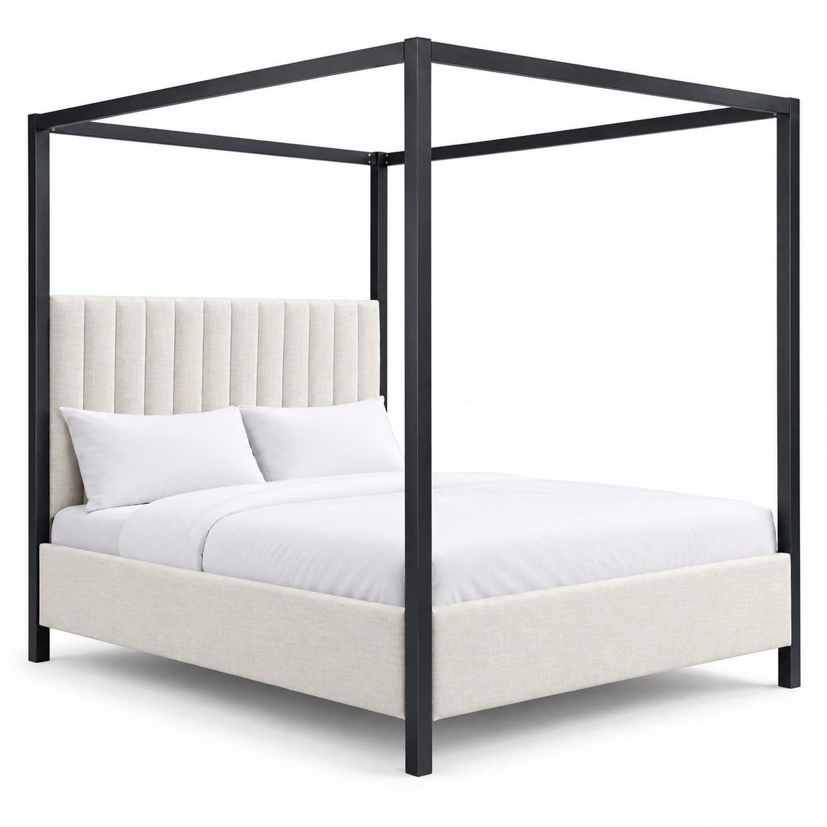 Beige Upholstered Canopy Bed Frame — clean product view