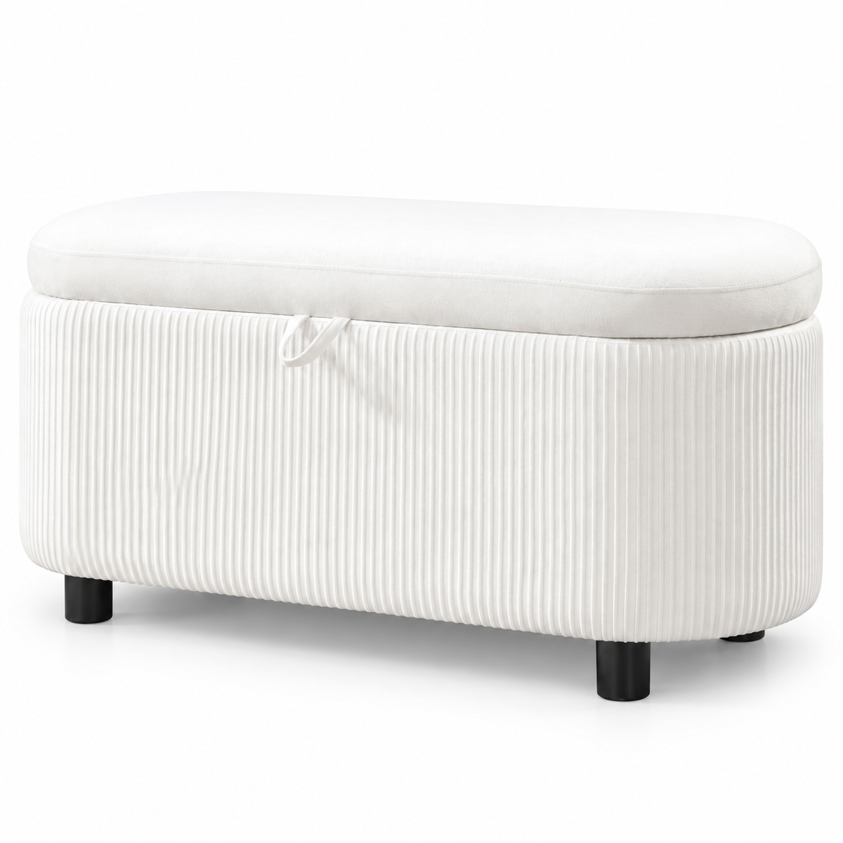 White Oval Channel-Tufted Storage Bench — IF-6212 White, closed product on clean white background