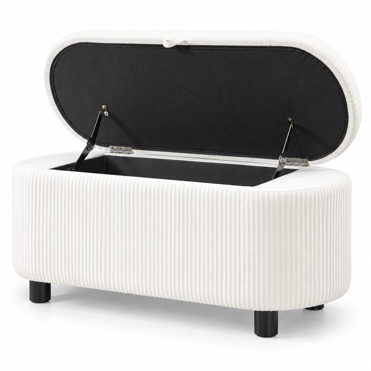 White Oval Channel-Tufted Storage Bench — IF-6212 White, storage feature on clean white background