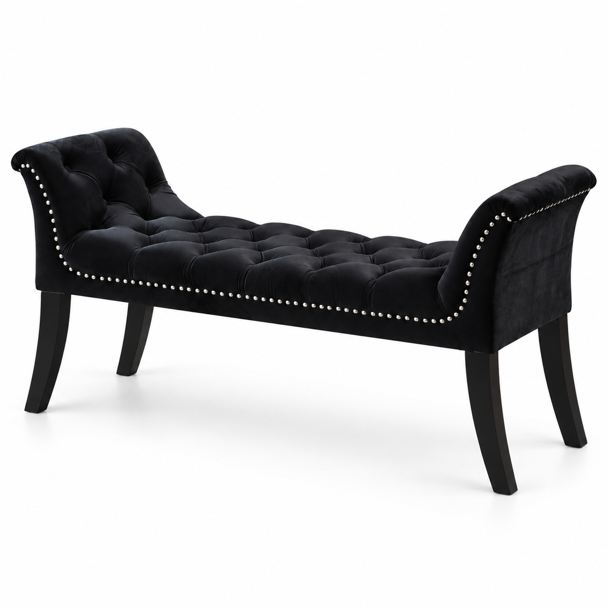 Velvet Button-Tufted Bench with Nailhead Trim — IF-6231 Black, closed product on clean white background