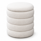 Round Teddy Bear Fabric Channel-Tufted Storage Ottoman — IF-6240 Ivory, closed product on clean white background