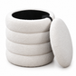 Round Teddy Bear Fabric Channel-Tufted Storage Ottoman — IF-6240 Ivory, storage feature on clean white background