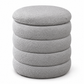 Round Teddy Bear Fabric Channel-Tufted Storage Ottoman — IF-6241 Grey, closed product on clean white background