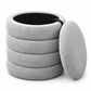 Round Teddy Bear Fabric Channel-Tufted Storage Ottoman — IF-6241 Grey, storage feature on clean white background