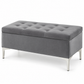 Compact Velvet Tufted Storage Bench with Chrome Legs — IF-6255 Grey, closed product on clean white background
