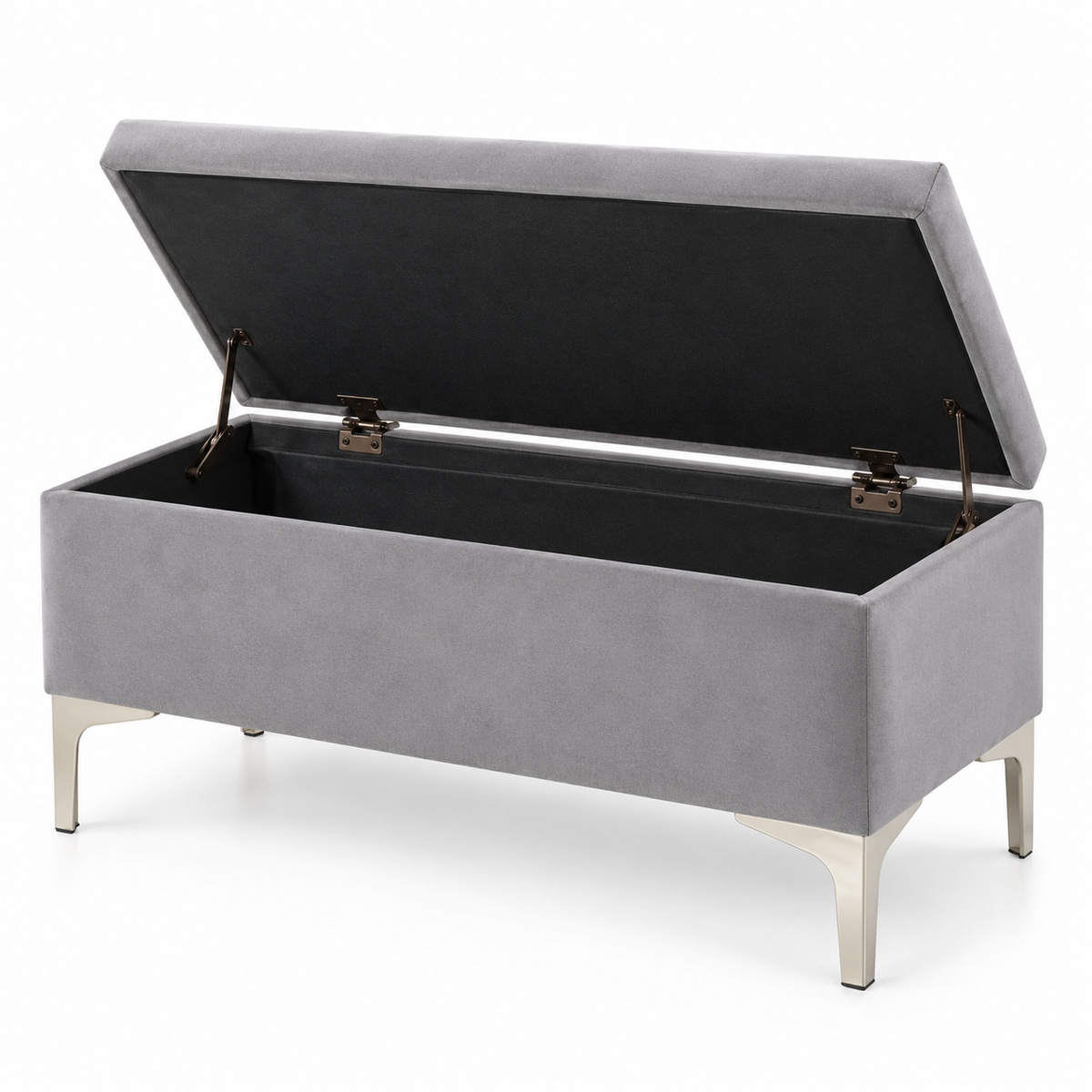 Compact Velvet Tufted Storage Bench with Chrome Legs — IF-6255 Grey, storage feature on clean white background