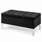 Compact Velvet Tufted Storage Bench with Chrome Legs — IF-6256 Black, closed product on clean white background