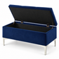 Compact Velvet Tufted Storage Bench with Chrome Legs — IF-6257 Blue, storage feature on clean white background