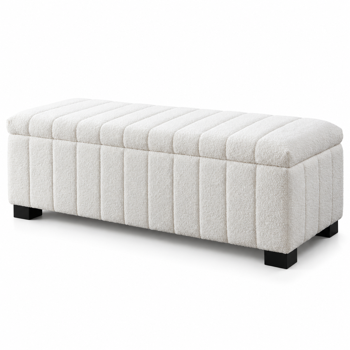 Teddy Bear Fabric Channel-Tufted Storage Bench — IF-6260 White, closed product on clean white background