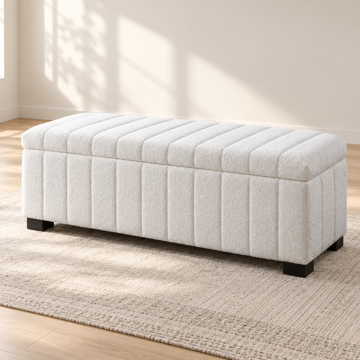 Teddy Bear Fabric Channel-Tufted Storage Bench — IF-6260 White, main lifestyle image