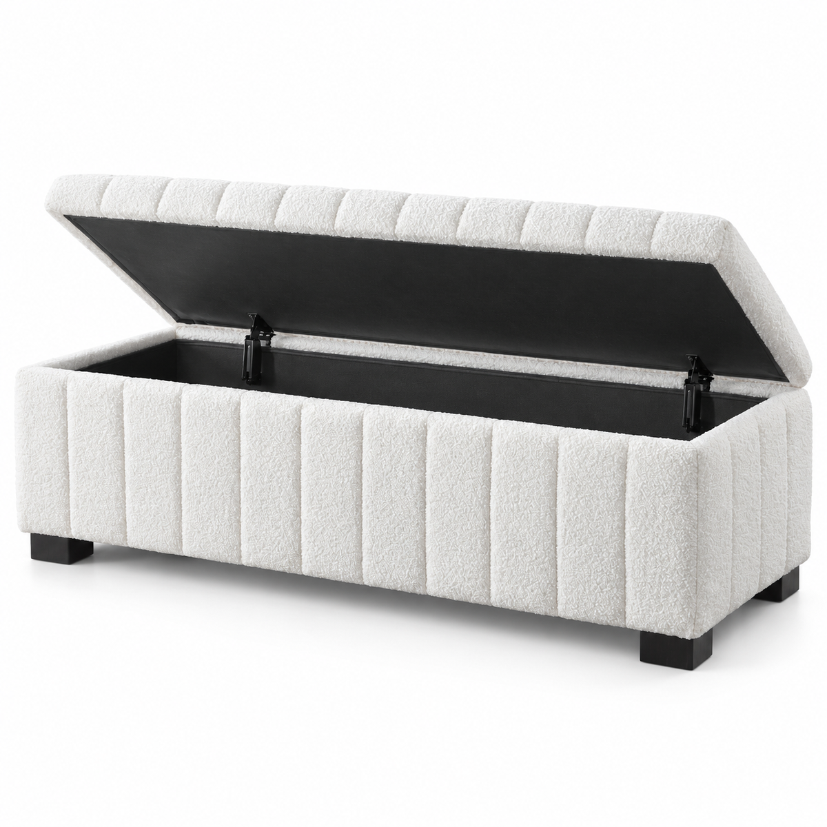 Teddy Bear Fabric Channel-Tufted Storage Bench — IF-6260 White, storage feature on clean white background