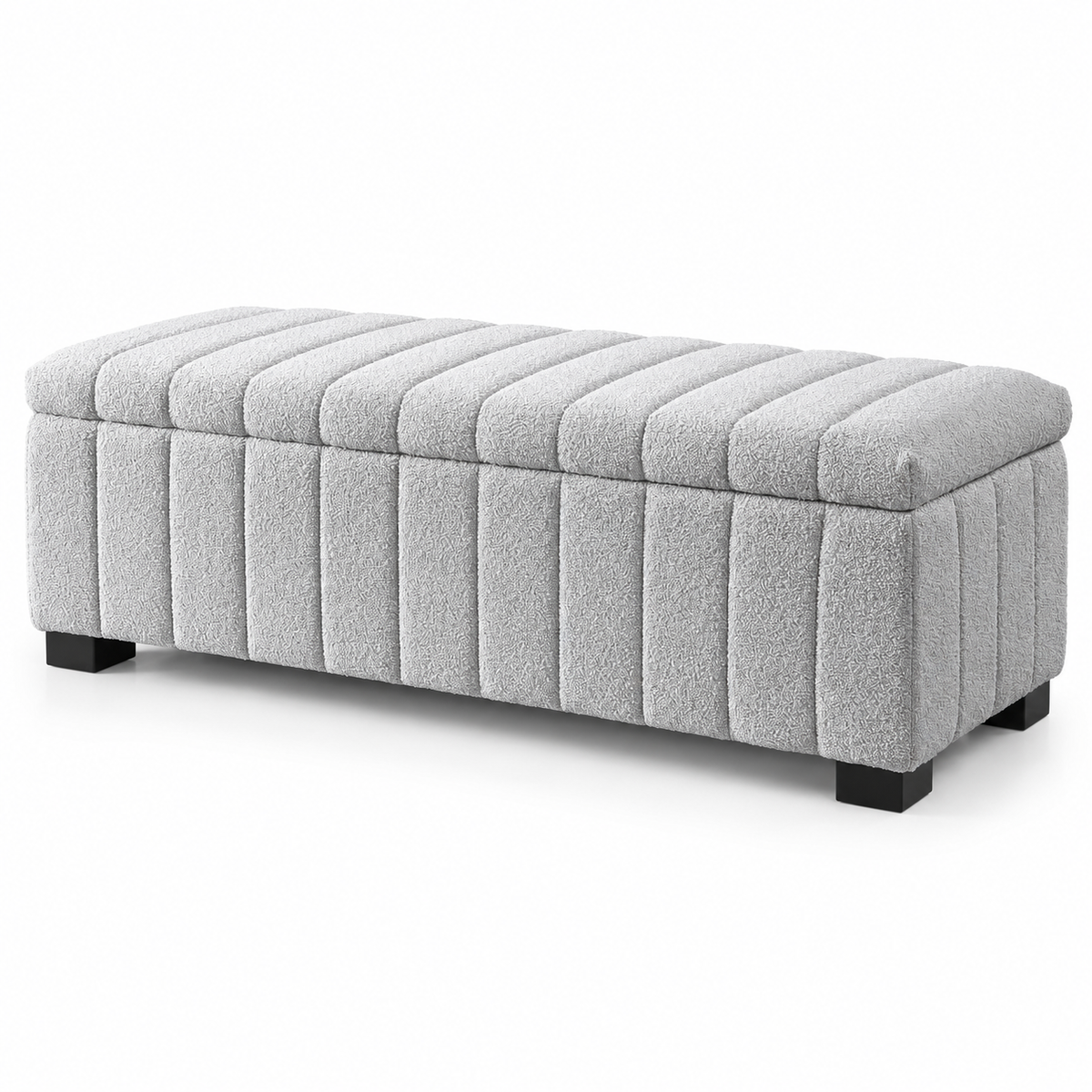 Teddy Bear Fabric Channel-Tufted Storage Bench — IF-6261 Grey, closed product on clean white background
