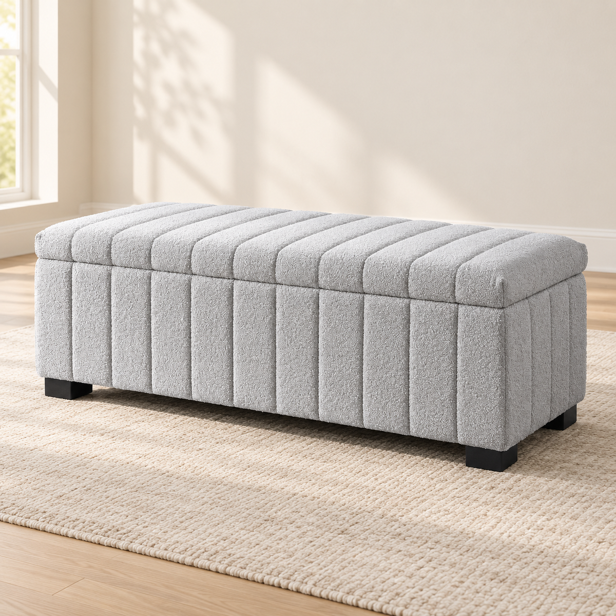 Teddy Bear Fabric Channel-Tufted Storage Bench — IF-6261 Grey, main lifestyle image