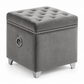 Velvet Tufted Storage Ottoman with Chrome Ring — IF-6295 Grey, closed product on clean white background