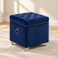 Velvet Tufted Storage Ottoman with Chrome Ring — IF-6297 Navy Blue, main lifestyle image