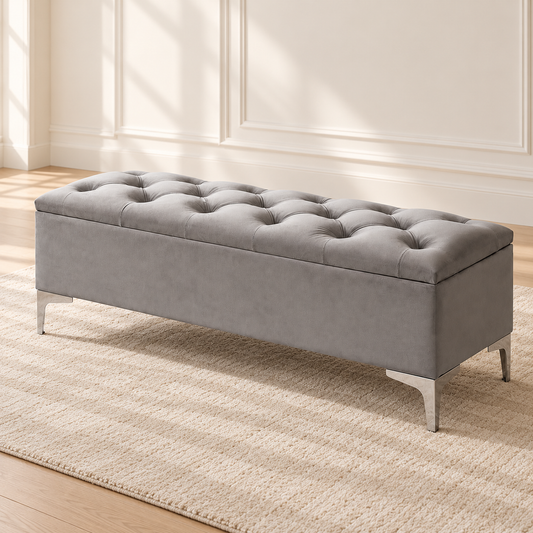 Velvet Tufted Storage Bench with Chrome Legs — IF-6500 Grey, main lifestyle image