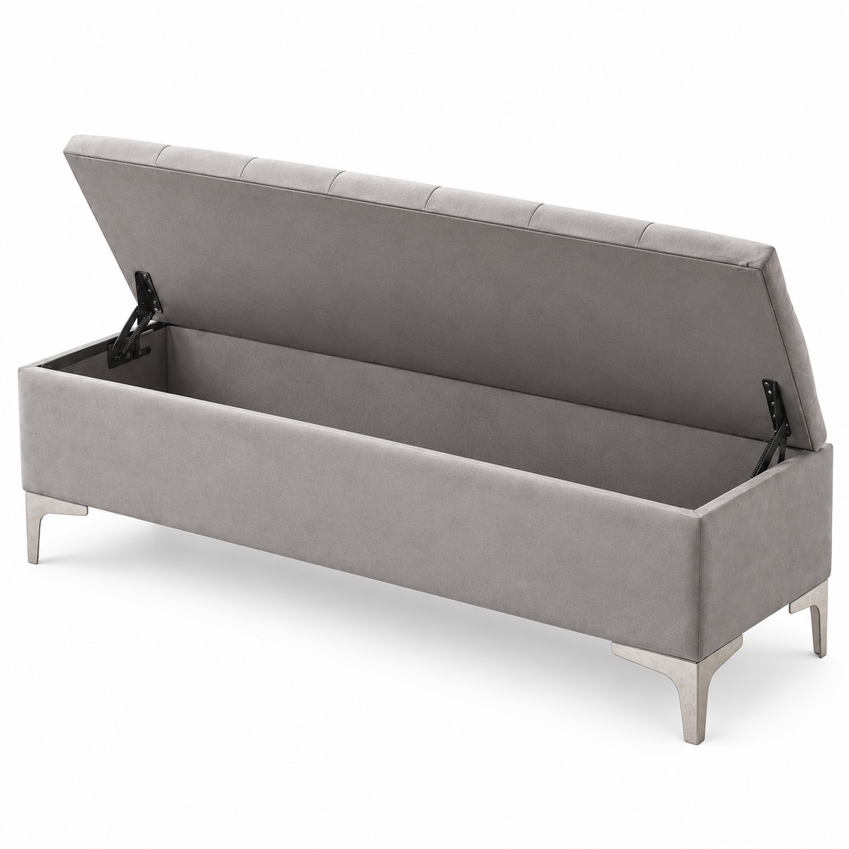 Velvet Tufted Storage Bench with Chrome Legs — IF-6500 Grey, storage feature on clean white background