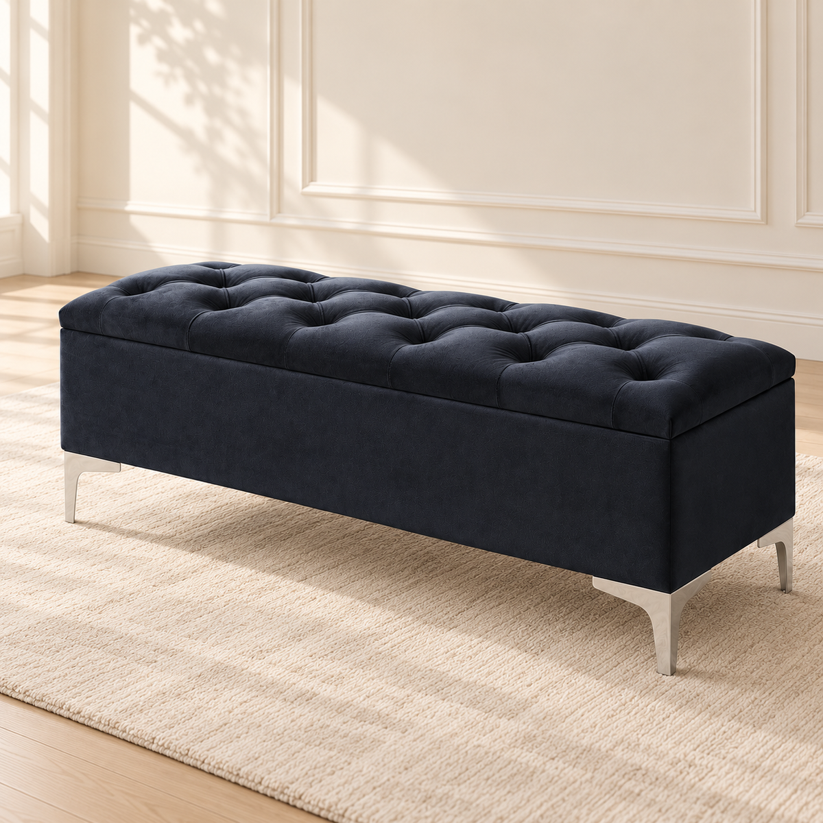 Velvet Tufted Storage Bench with Chrome Legs — IF-6501 Black, main lifestyle image