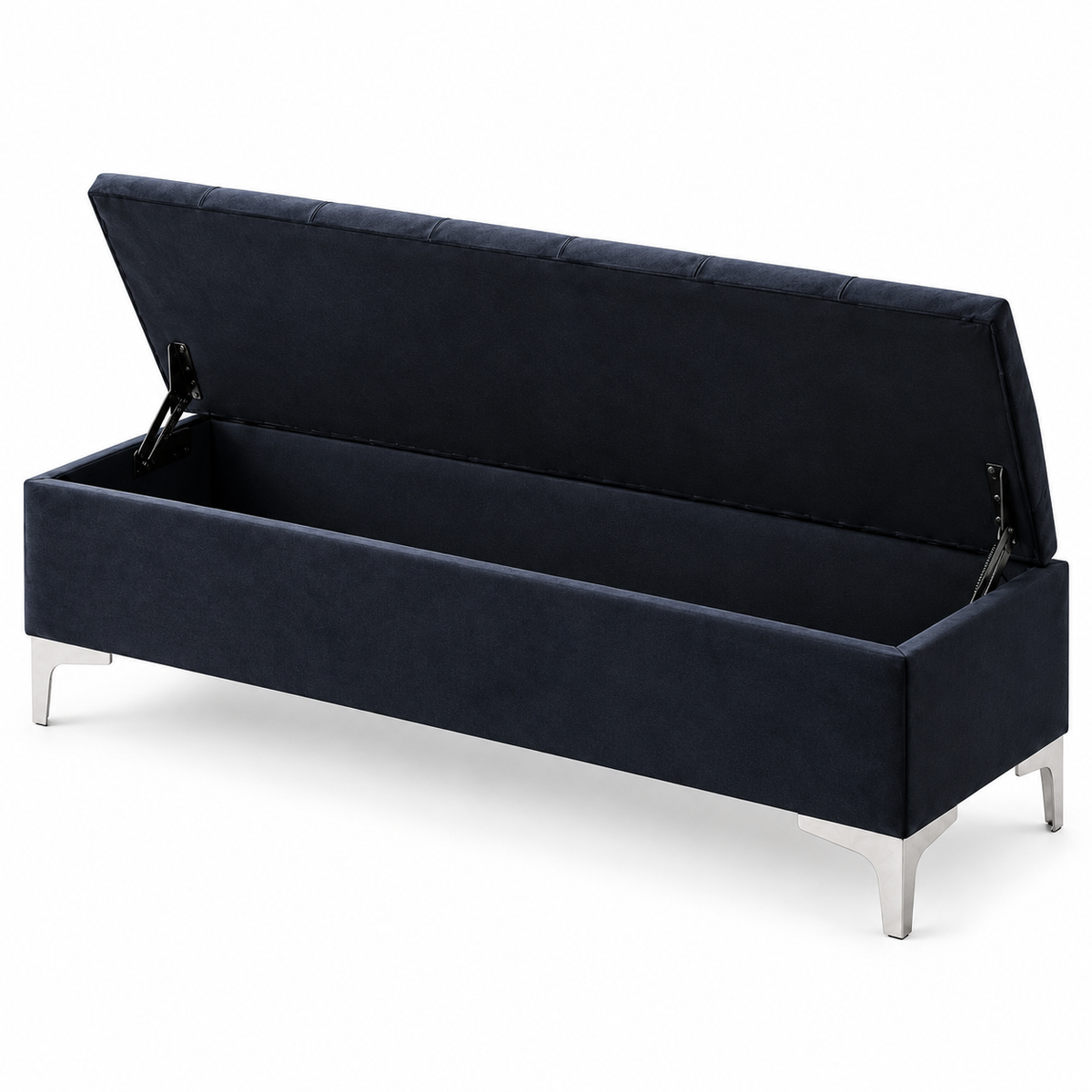 Velvet Tufted Storage Bench with Chrome Legs — IF-6501 Black, storage feature on clean white background