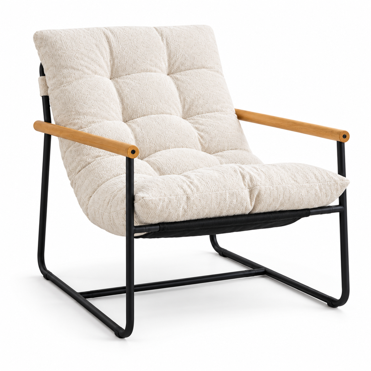 Cream Tufted Accent Chair with Wood Armrests — Cream, clean white background product image