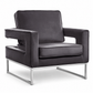 Grey Velvet Accent Chair with Chrome Frame — Grey, clean white background product image