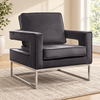 Grey Velvet Accent Chair with Chrome Frame — Grey, single chair lifestyle image