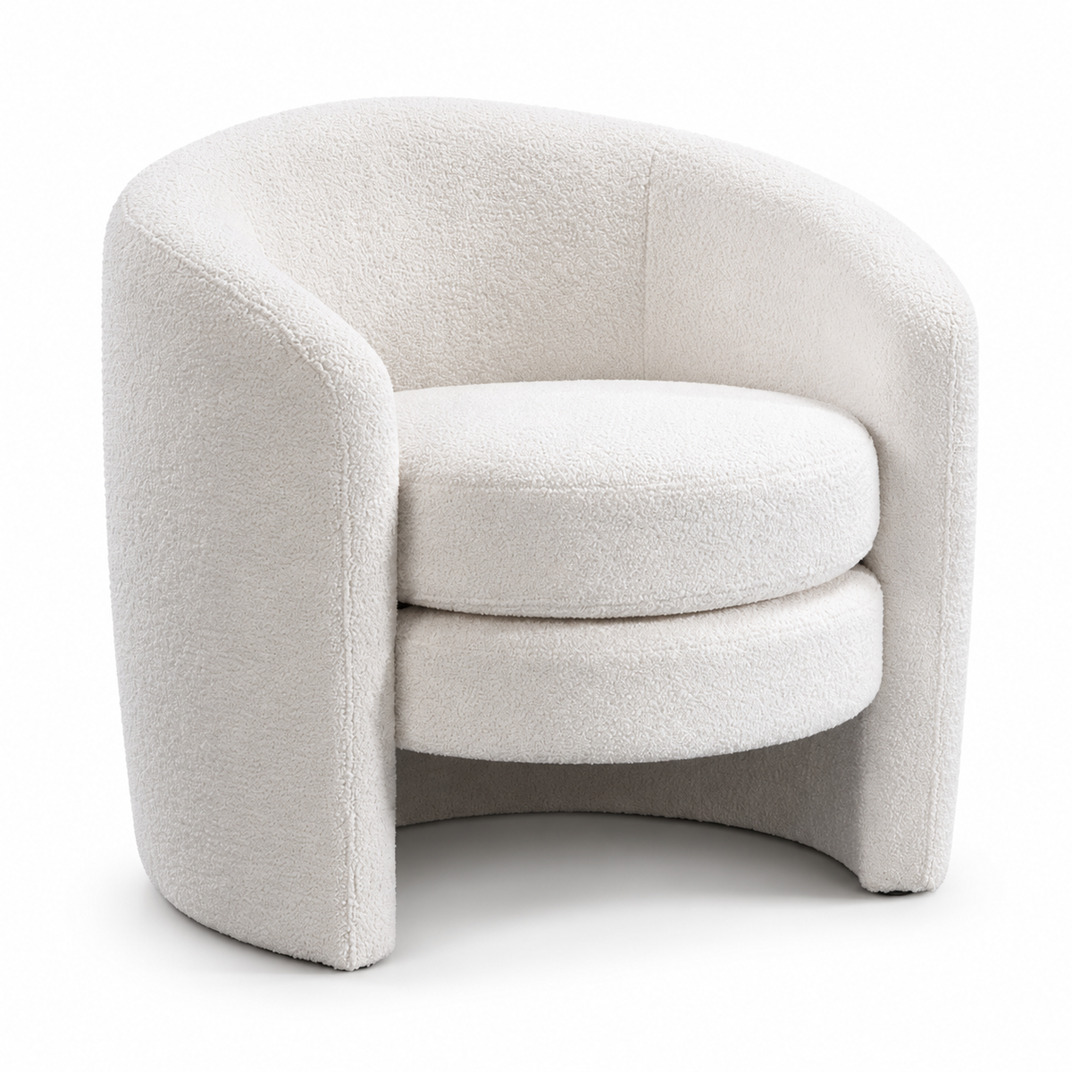 Teddy Bear Fabric Barrel Accent Chair — White, clean white background product image