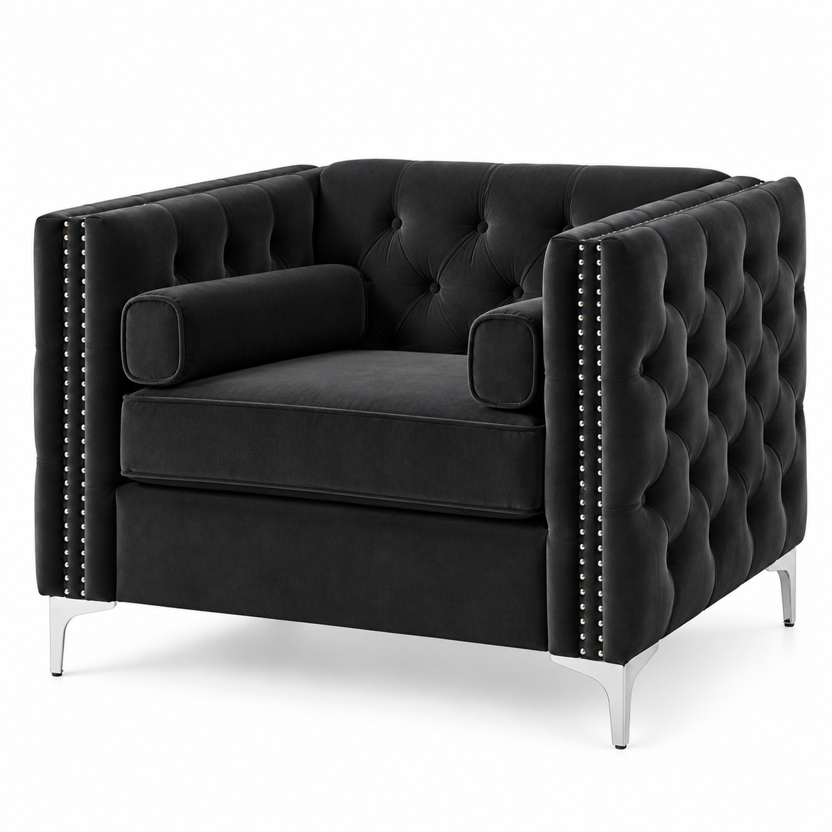 Black Tufted Velvet Chair — Black, clean white background product image