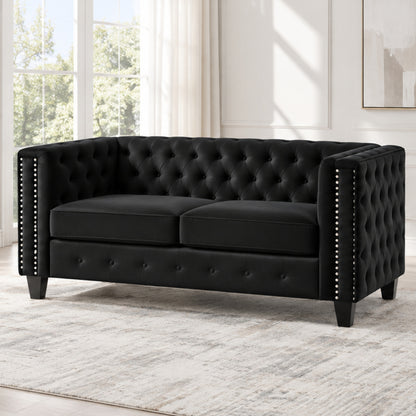 Black Tufted Velvet Loveseat — loveseat lifestyle