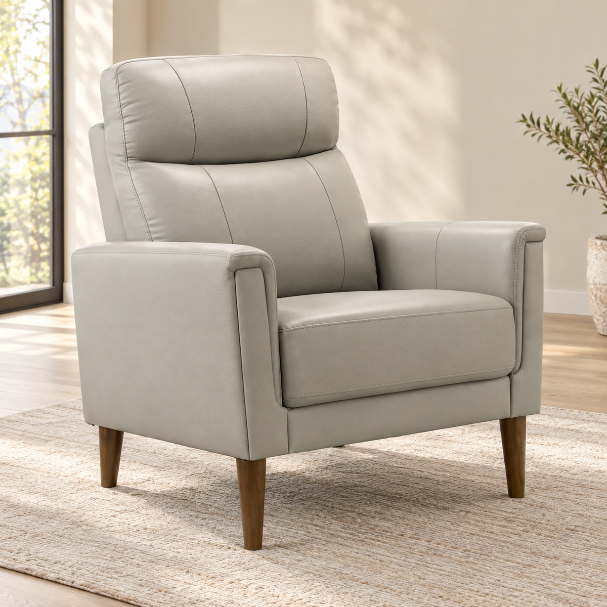 Modern Leather-Match Chair — Light Grey, single chair lifestyle image