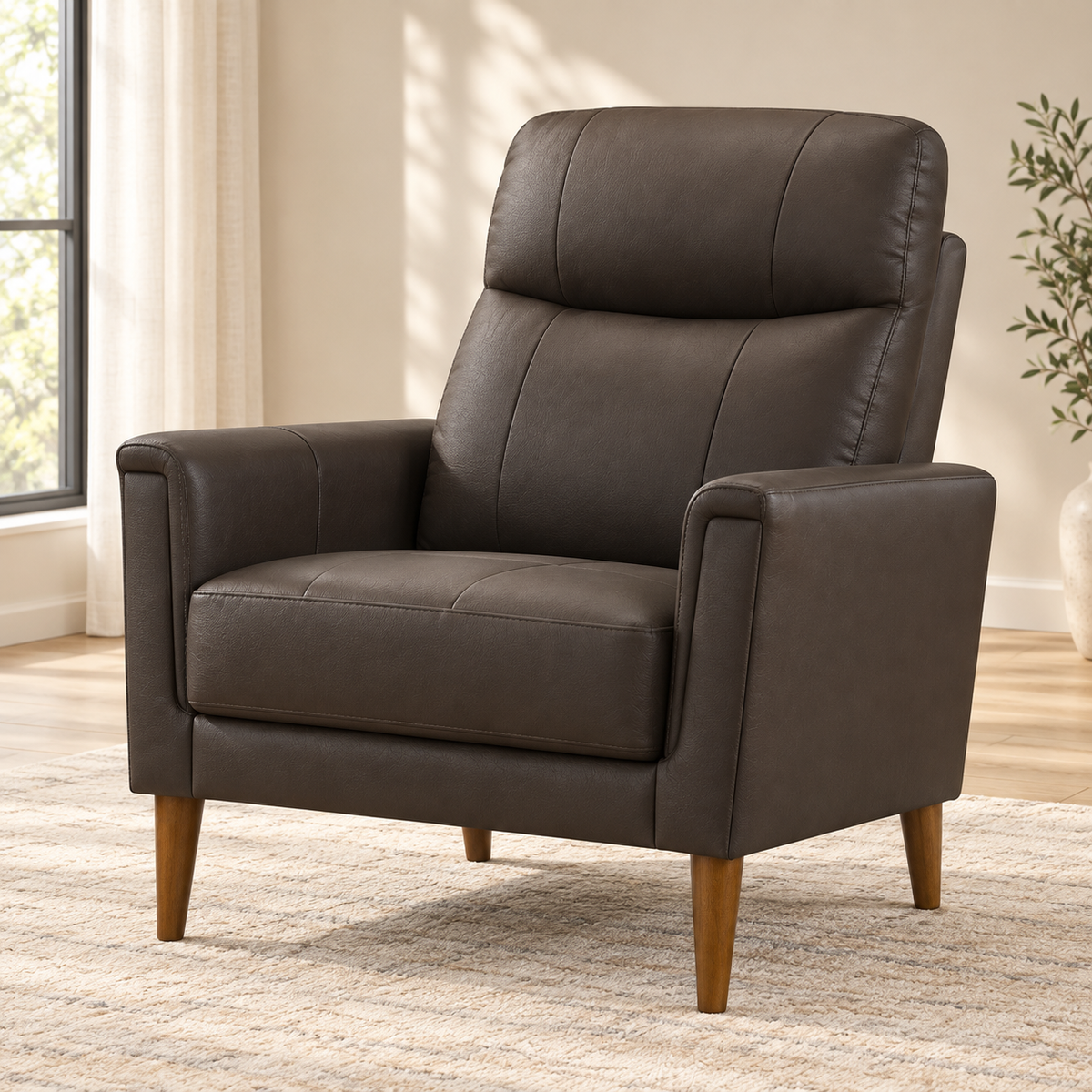 Modern Leather-Match Chair — Dark Chocolate Brown, single chair lifestyle image