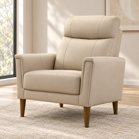 Modern Leather-Match Chair — Cream Beige, single chair lifestyle image