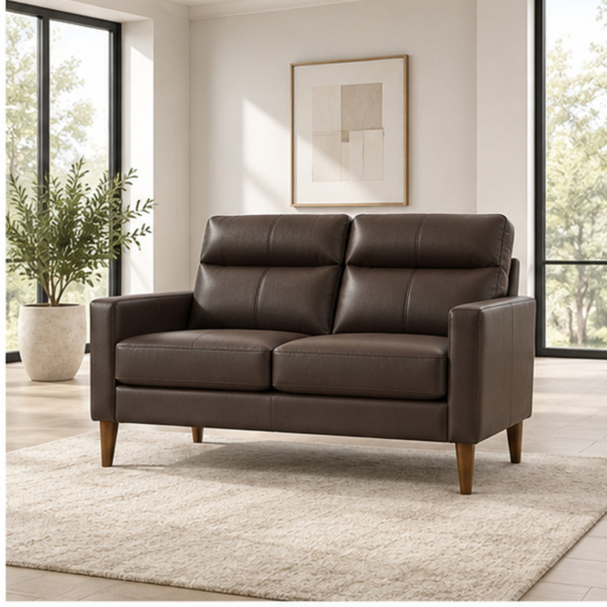 Modern Leather-Match Loveseat — loveseat lifestyle