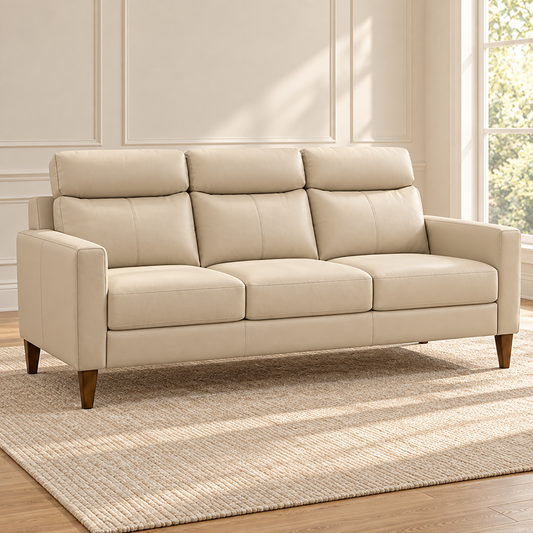 Modern Leather-Match 3-Seater Sofa – Cream Beige, sofa only in a warm living room