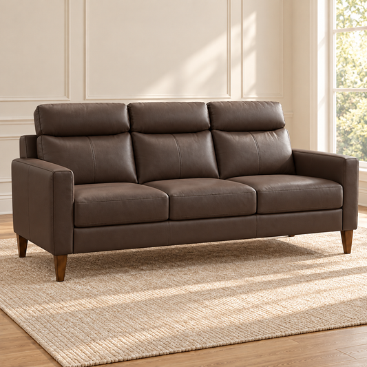 Modern Dark Chocolate Brown or Cream Leather-Match 3-Seater Sofa – Modern Dark Chocolate Brown Leather Match, sofa only in a warm living room