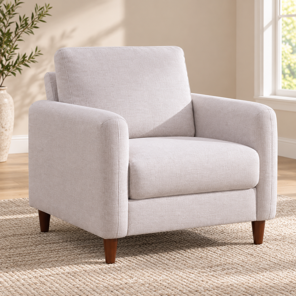Light Beige Linen-Look Performance Fabric Chair — Light Beige, single chair lifestyle image