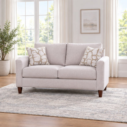 Light Beige Linen-Look Performance Fabric Loveseat — loveseat lifestyle