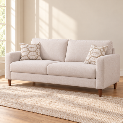 Light Beige Linen-Look Performance Fabric 3-Seater Sofa – Default Title, sofa only in a warm living room